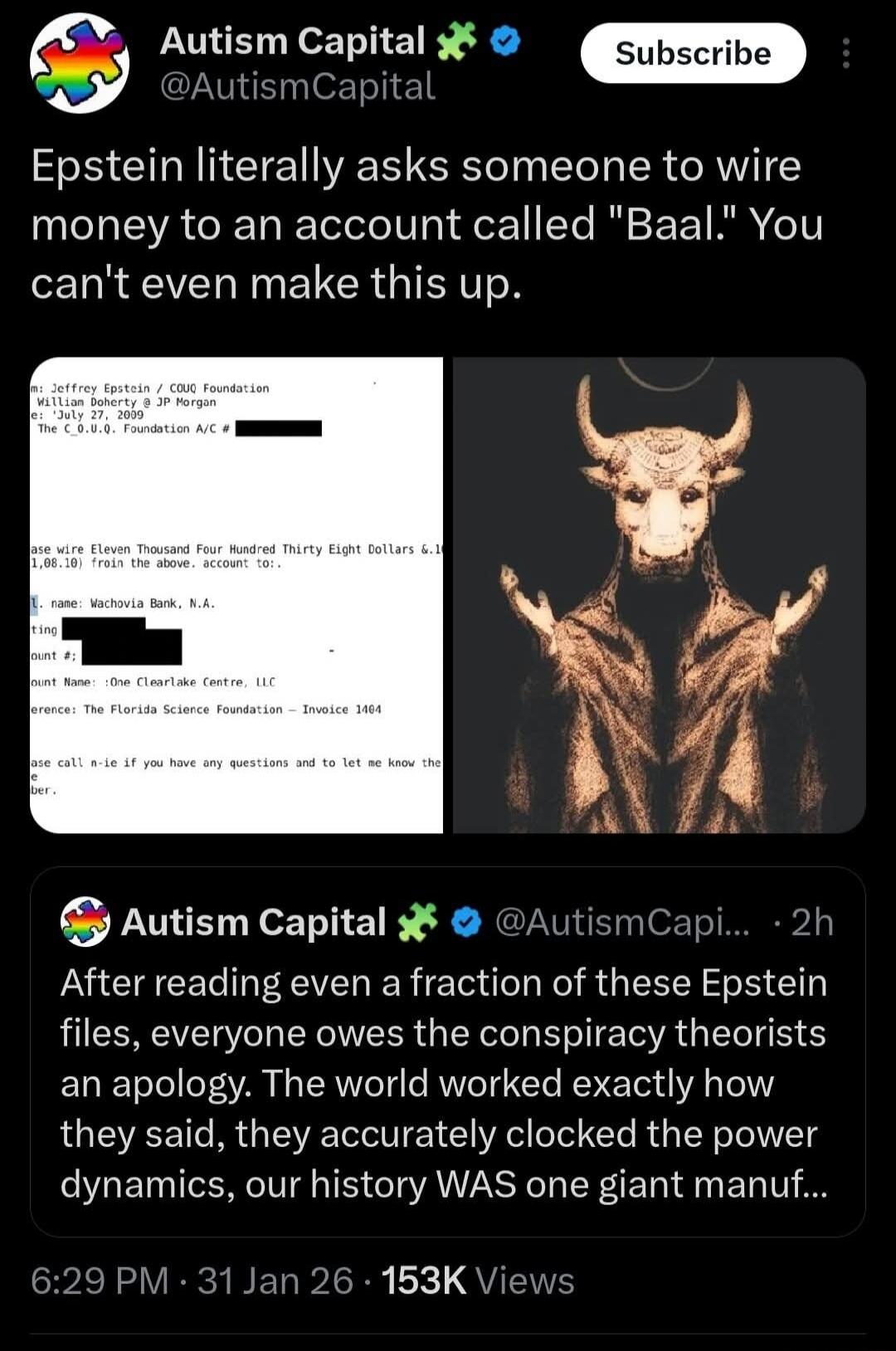 Epstein literally asks someone to wire money to an account called 