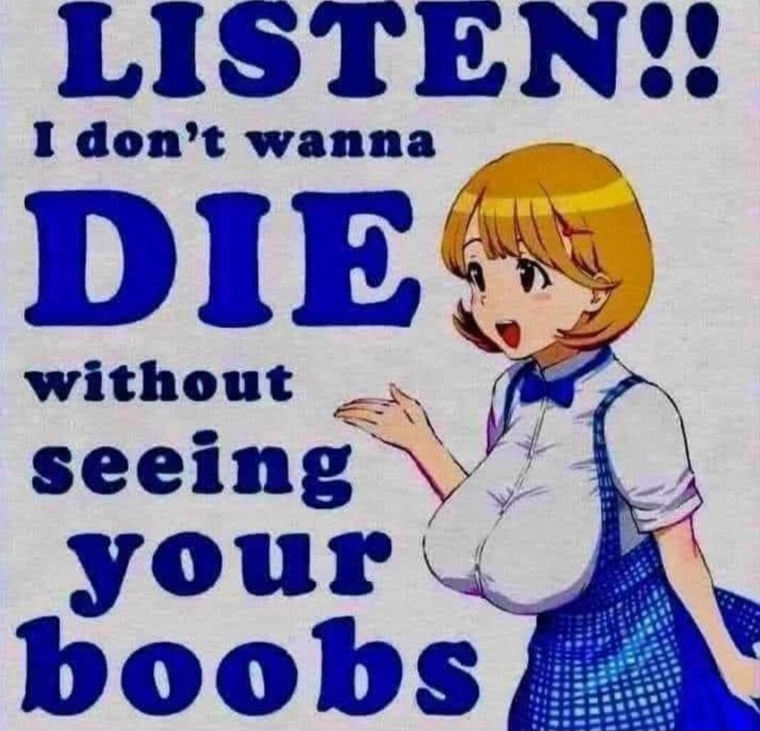 LISTEN!! I don't wanna DIE without seeing your boobs