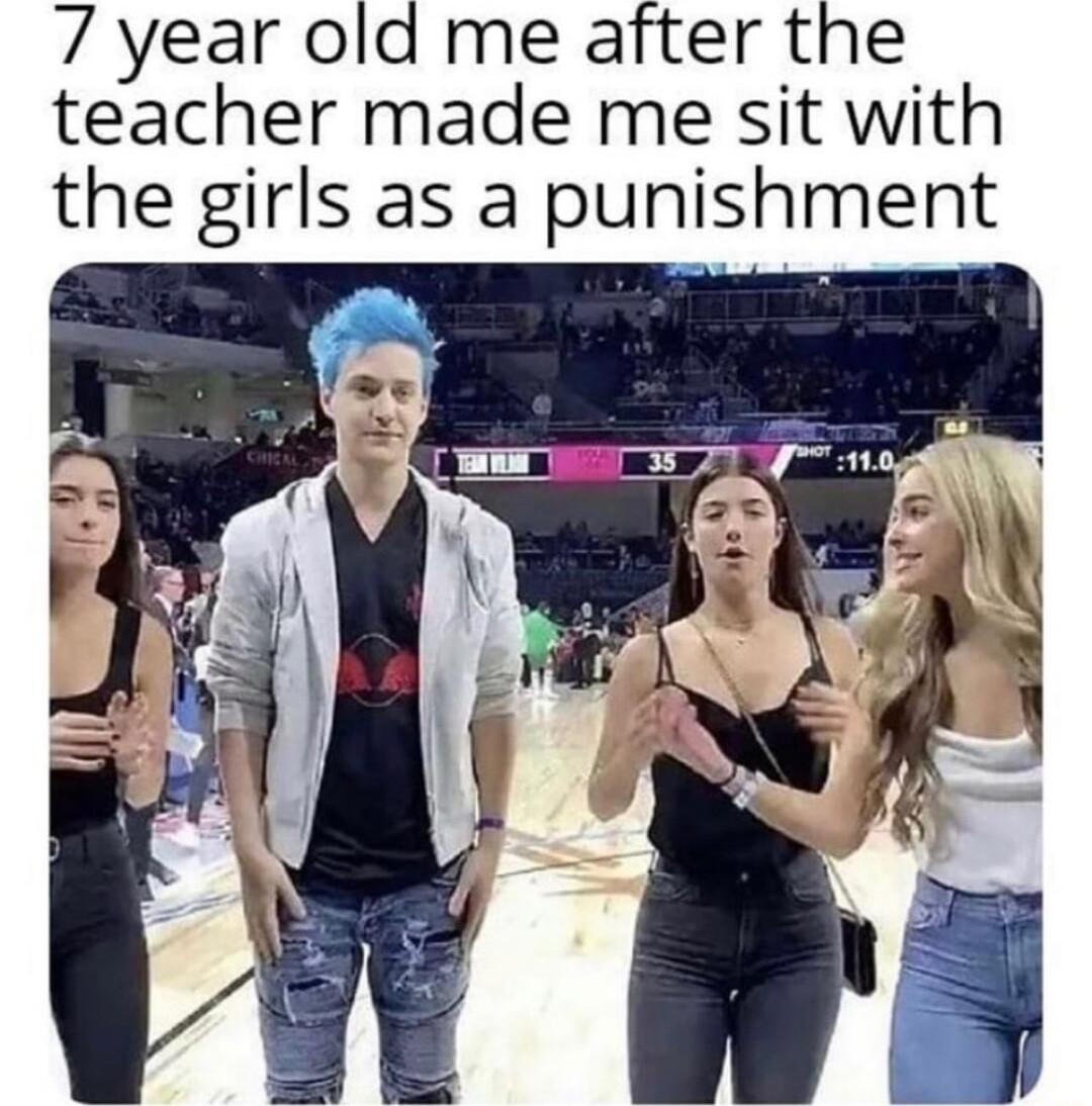 7 year old me after the teacher made me sit with the girls as a punishment
