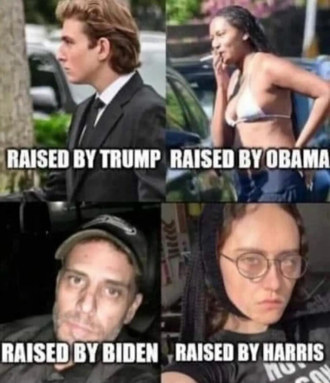RAISED BY TRUMP RAISED BY OBAMA
RAISED BY BIDEN RAISED BY HARRIS