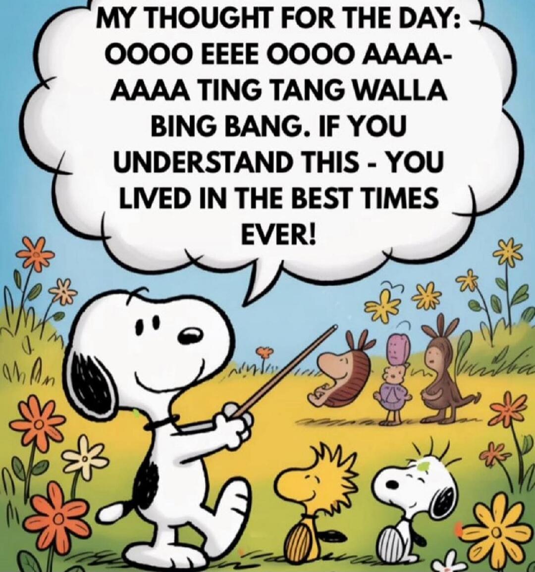 MY THOUGHT FOR THE DAY: OOOO EEEE OOOO AAAAA- AAAAA TING TANG WALLA BING BANG. IF YOU UNDERSTAND THIS - YOU LIVED IN THE BEST TIMES EVER!