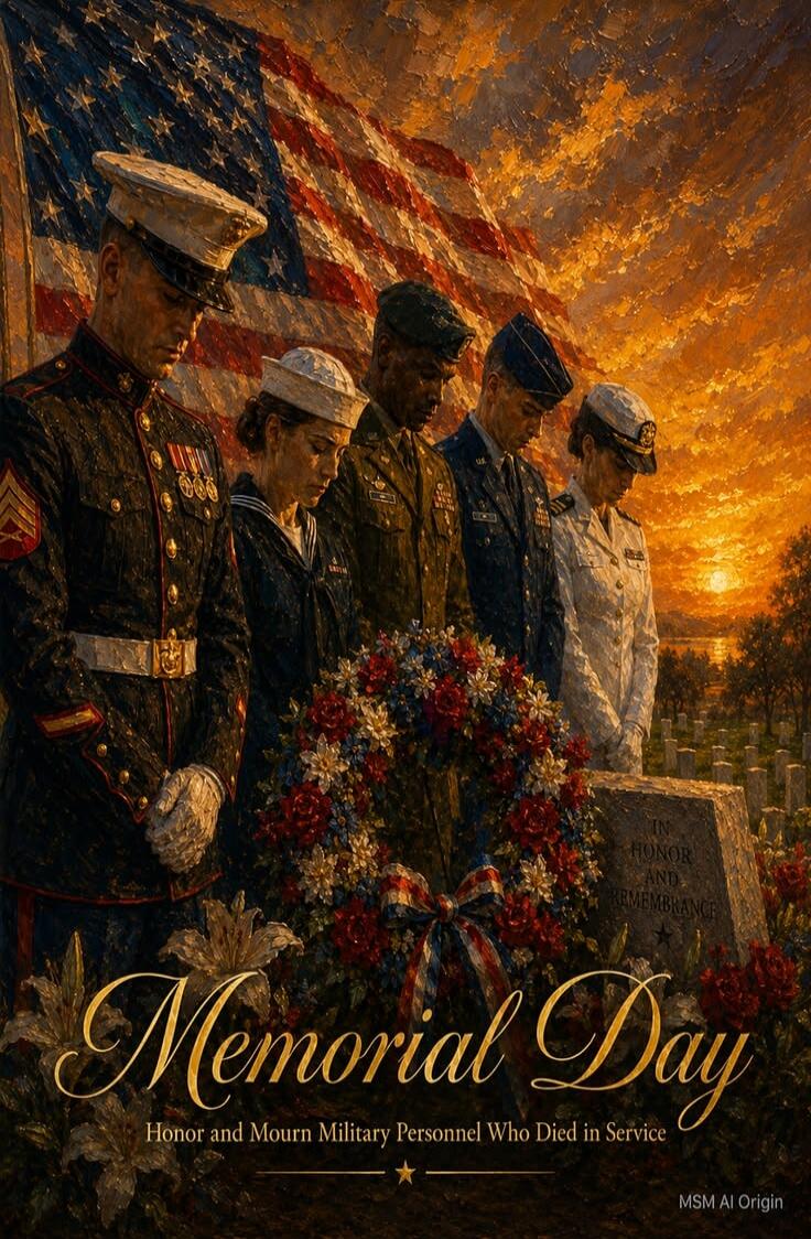 Memorial Day. Honor and Mourn Military Personnel Who Died in Service. In Honor and Remembrance.
