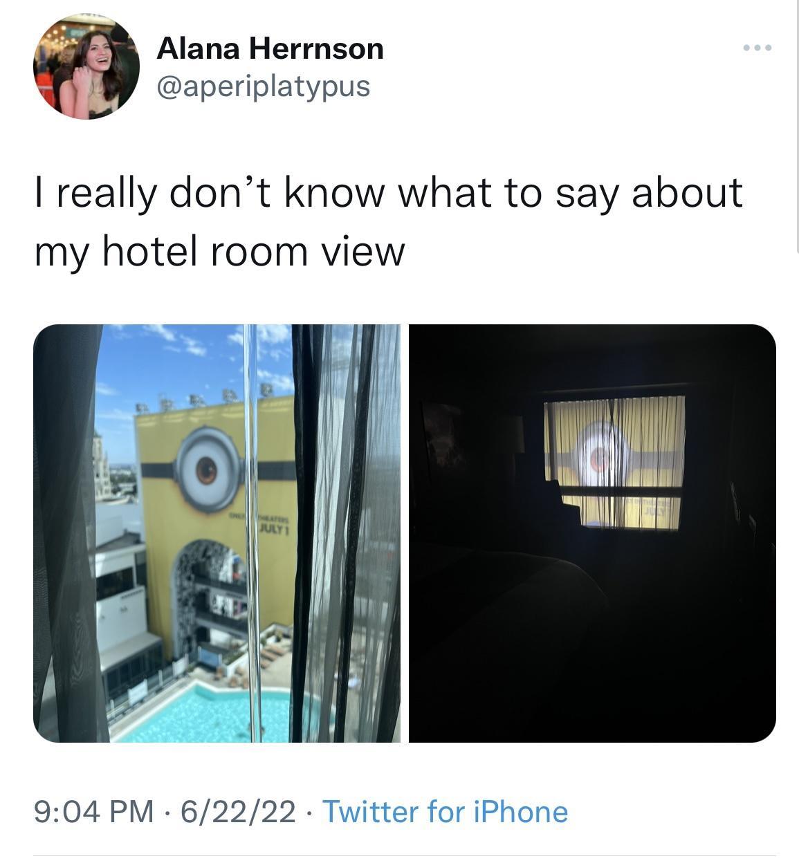 Alana Herrson 1 aperiplatypus 54 really dont know what to say about my hotel room view 904 PM 62222