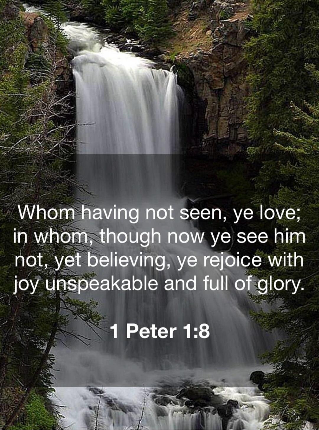 Whom having not seen, ye love; in whom, though now ye see him not, yet believing, ye rejoice with joy unspeakable and full of glory. 1 Peter 1:8