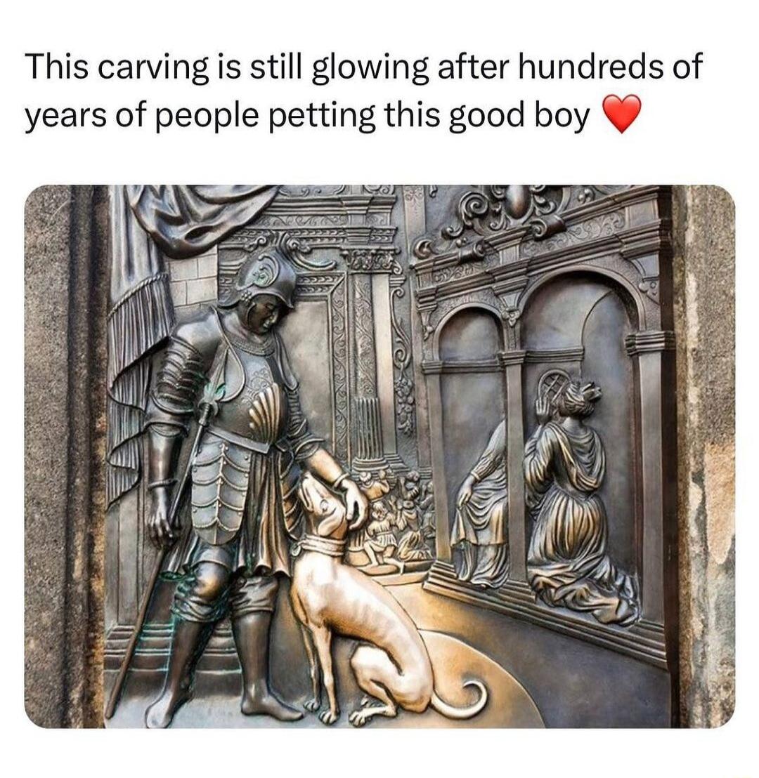 This carving is still glowing after hundreds of years of people petting this good boy