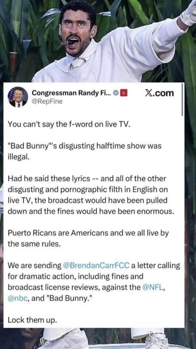 Congressman Randy Fi... @RepFine\nYou can't say the f-word on live TV.\n