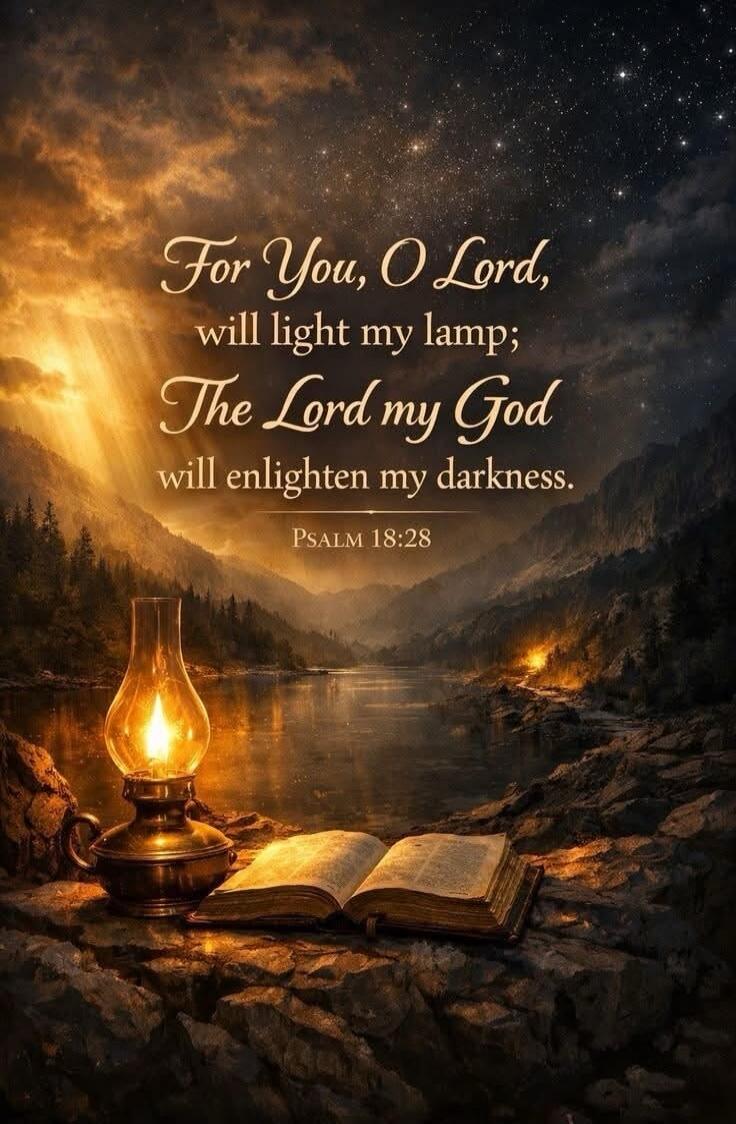 For You, O Lord, will light my lamp; The Lord my God will enlighten my darkness. PSALM 18:28