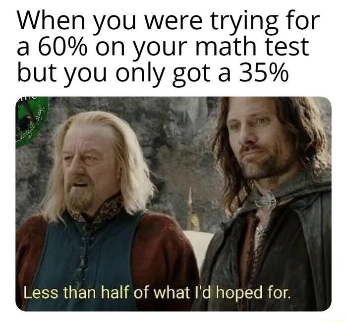 When you were trying for a 60 on your math test but you only got a 35 RCEER G ET R RO AW 1 Ne laTolol Te R eTd