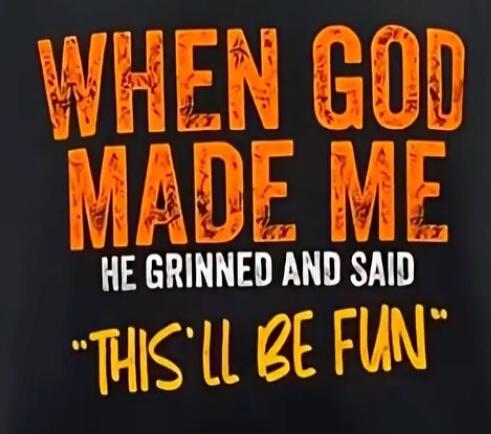 WHEN GOD MADE ME HE GRINNED AND SAID 