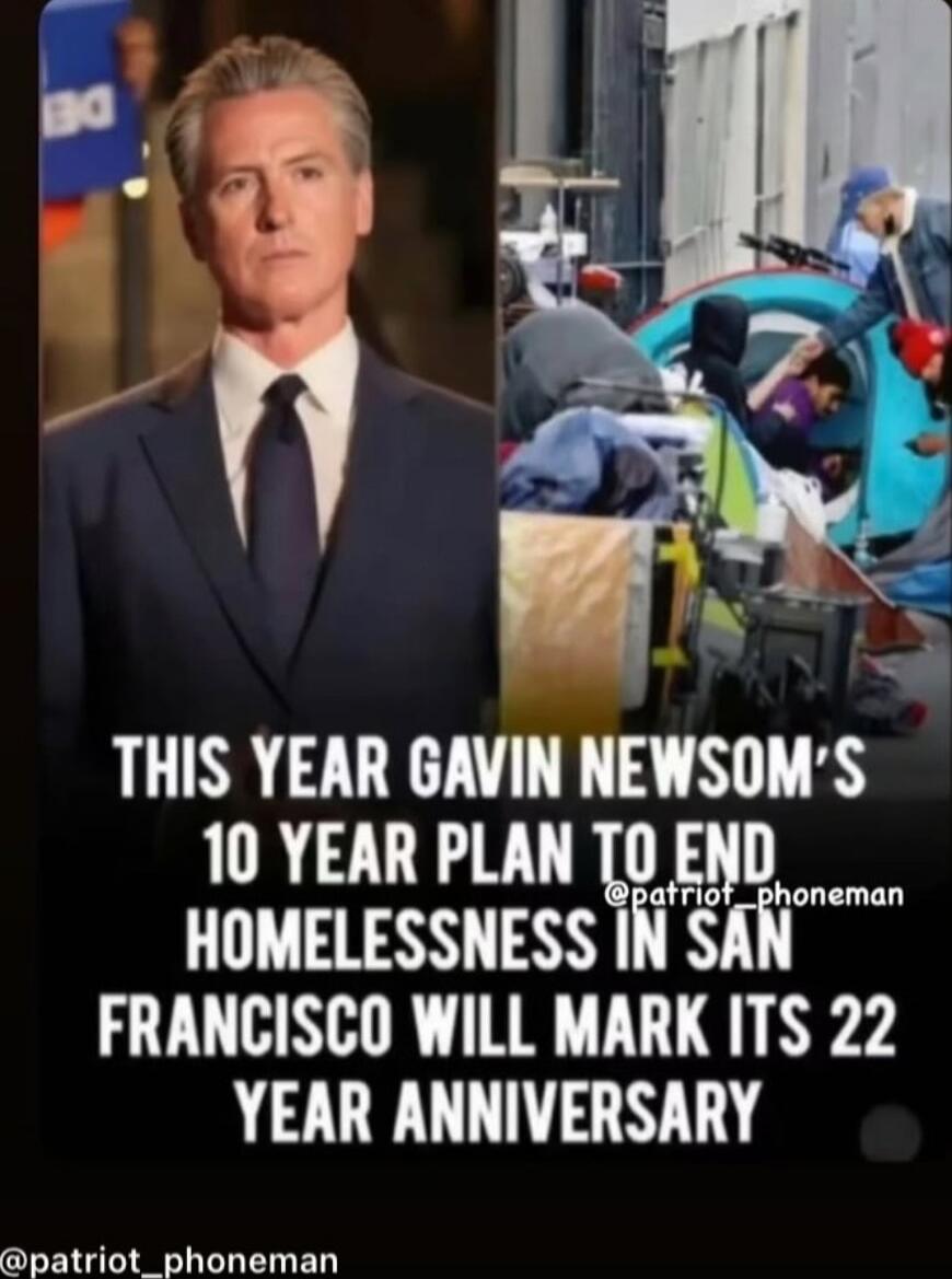 THIS YEAR GAVIN NEWSOM'S 10 YEAR PLAN TO END HOMELESSNESS IN SAN FRANCISCO WILL MARK ITS 22 YEAR ANNIVERSARY