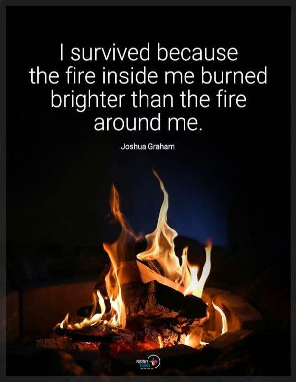 I survived because the fire inside me burned brighter than the fire around me. Joshua Graham