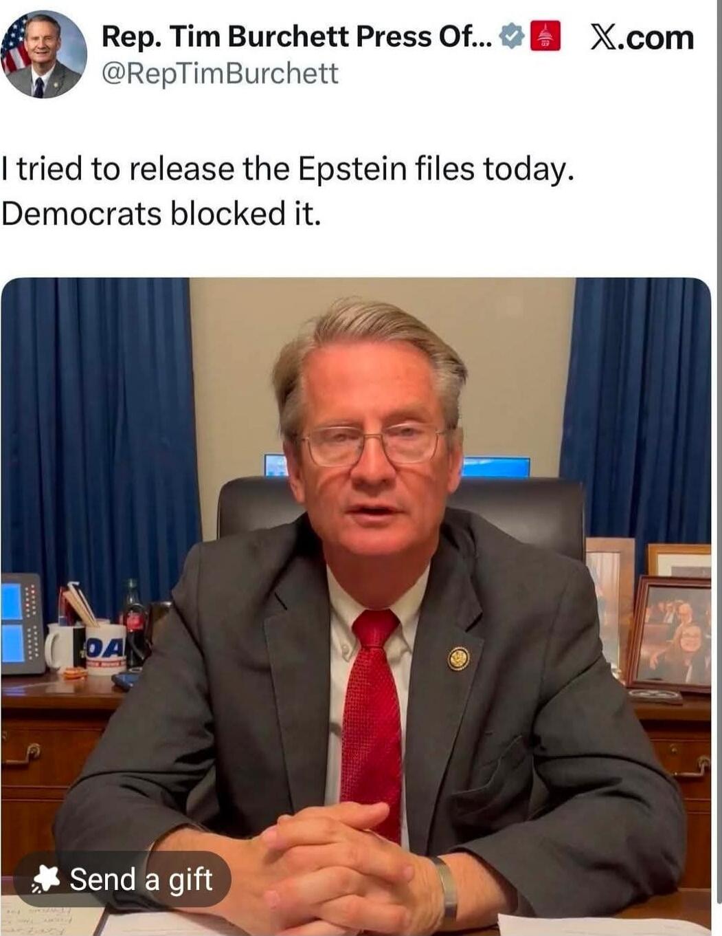 I tried to release the Epstein files today. Democrats blocked it.