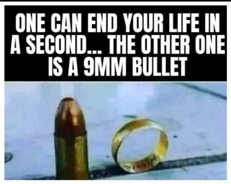 ONE CAN END YOUR LIFE IN A SEGOND THE OTHER ONE IS A 9MM BULLET h p