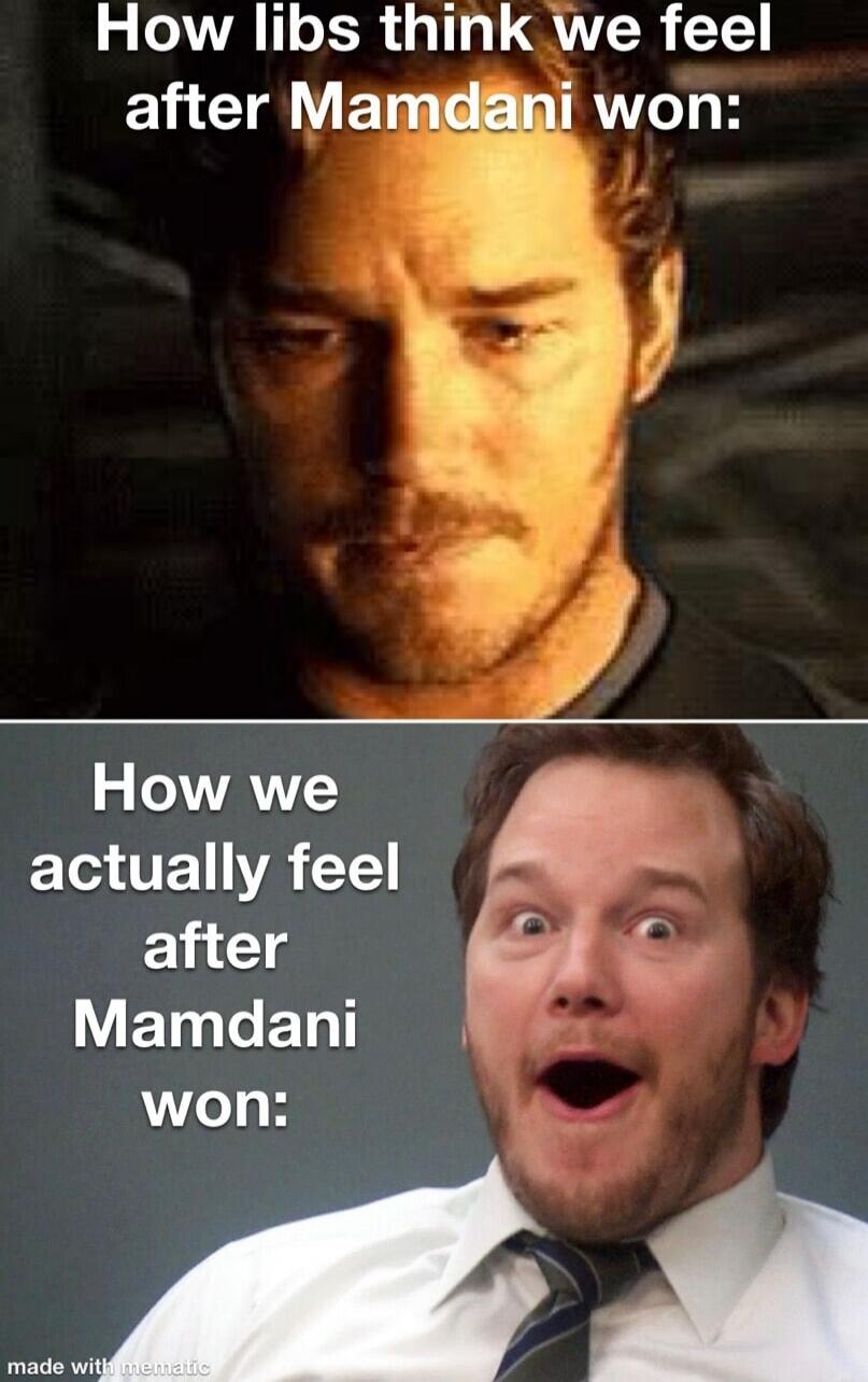 How lips think we feel after Mamdani won:
How we actually feel after Mamdani won: