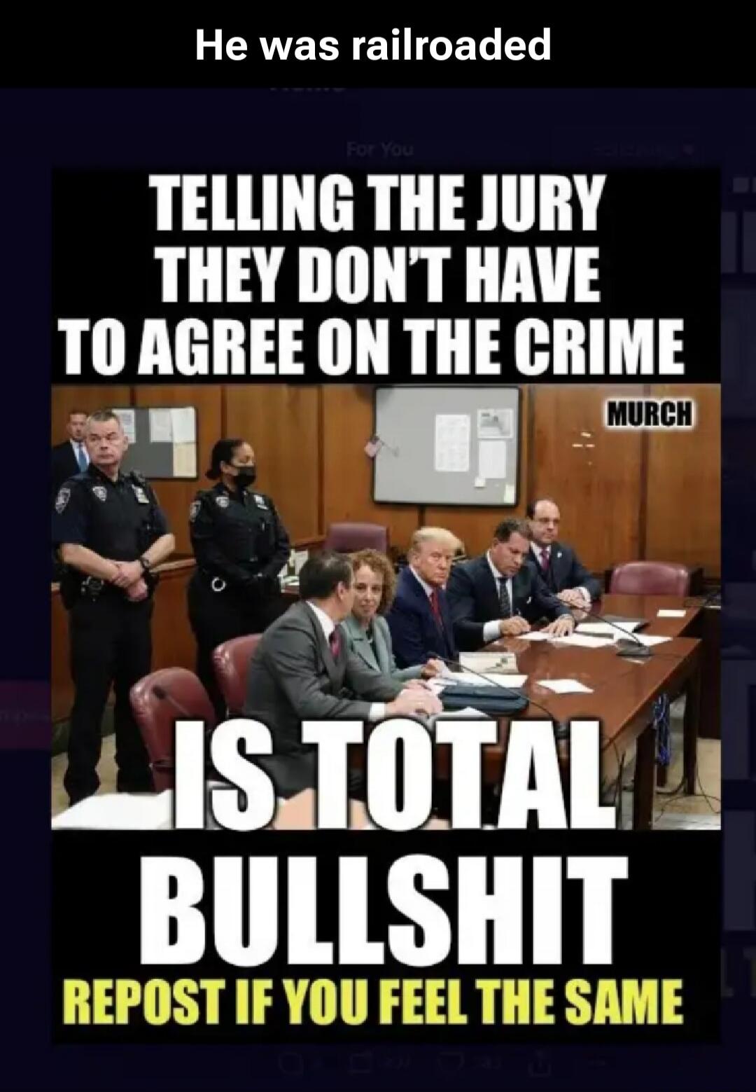 He was railroaded. Telling the jury they don't have to agree on the crime is total bullshit. Repost if you feel the same.