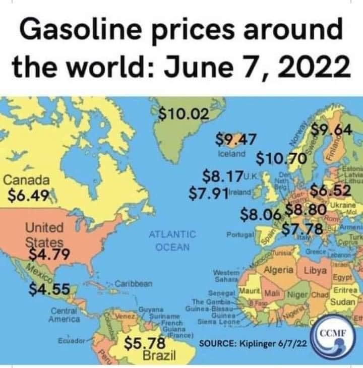 Gasoline prices around the world June 7 2022 e o P T v