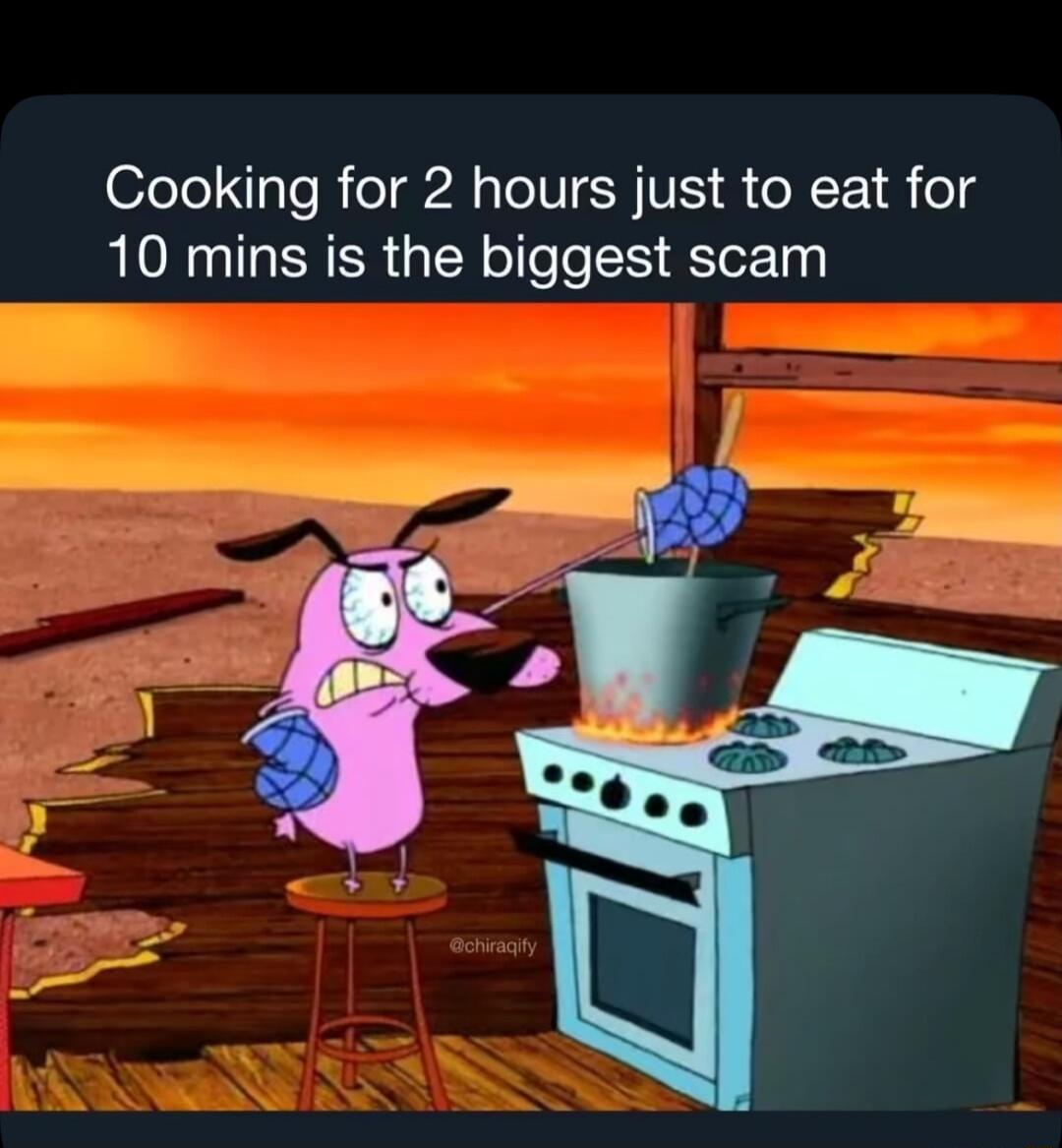 Cooking for 2 hours just to eat for 10 mins is the biggest scam