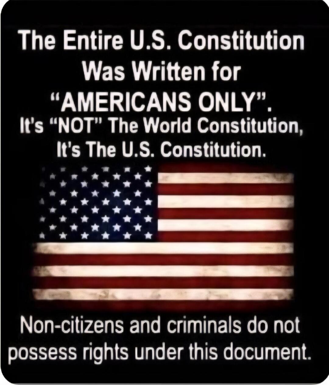 The Entire U.S. Constitution Was Written for AMERICANS ONLY. It's NOT The World Constitution, It's The U.S. Constitution. Non-citizens and criminals do not possess rights under this document.