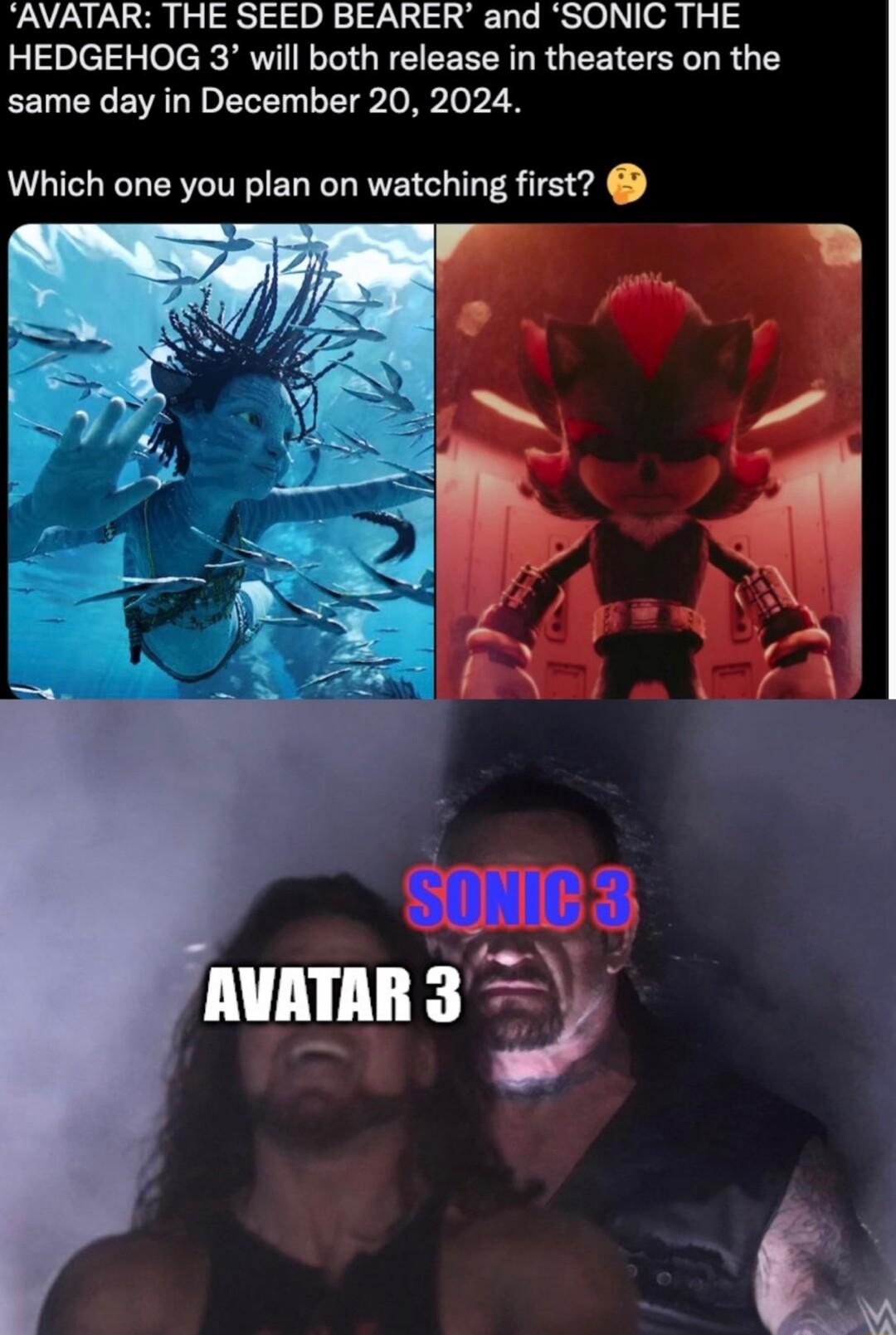 AVATAR THE SEED BEARER and SONIC THE HEDGEHOG 3 will both release in theaters on the ssame day in December 20 2024 Which one you plan on watching first