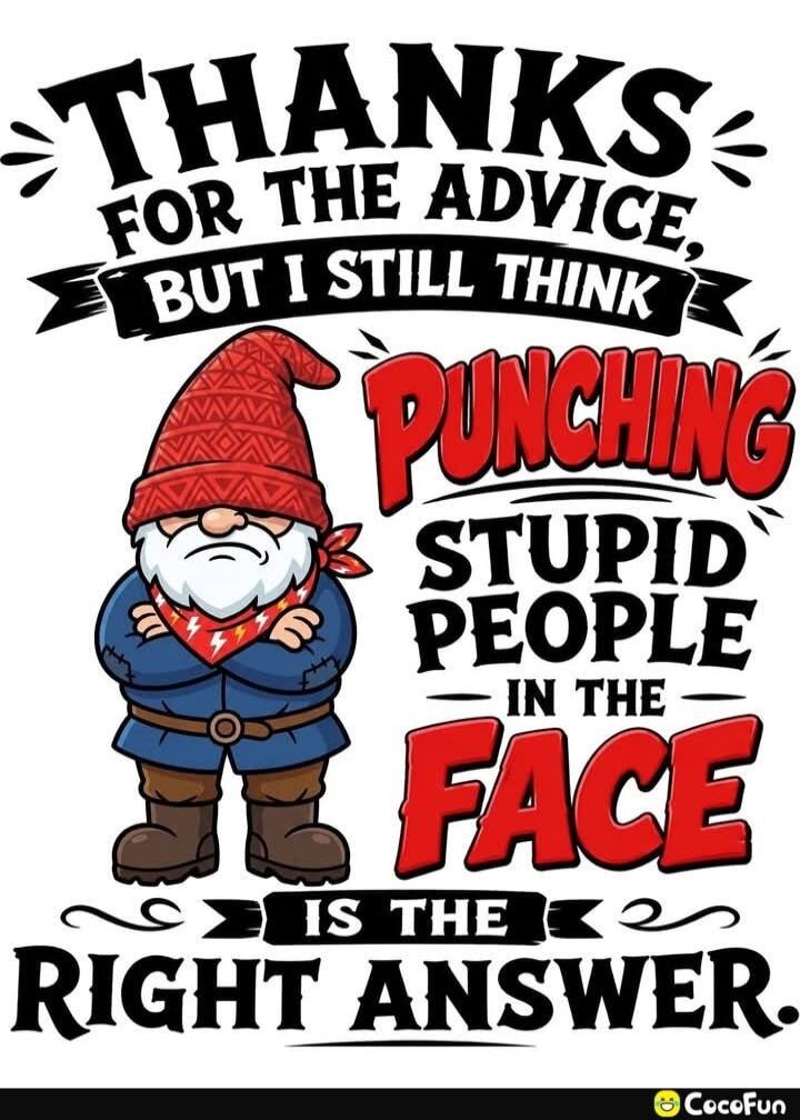 THANKS FOR THE ADVICE, BUT I STILL THINK PUNCHING STUPID PEOPLE IN THE FACE IS THE RIGHT ANSWER.