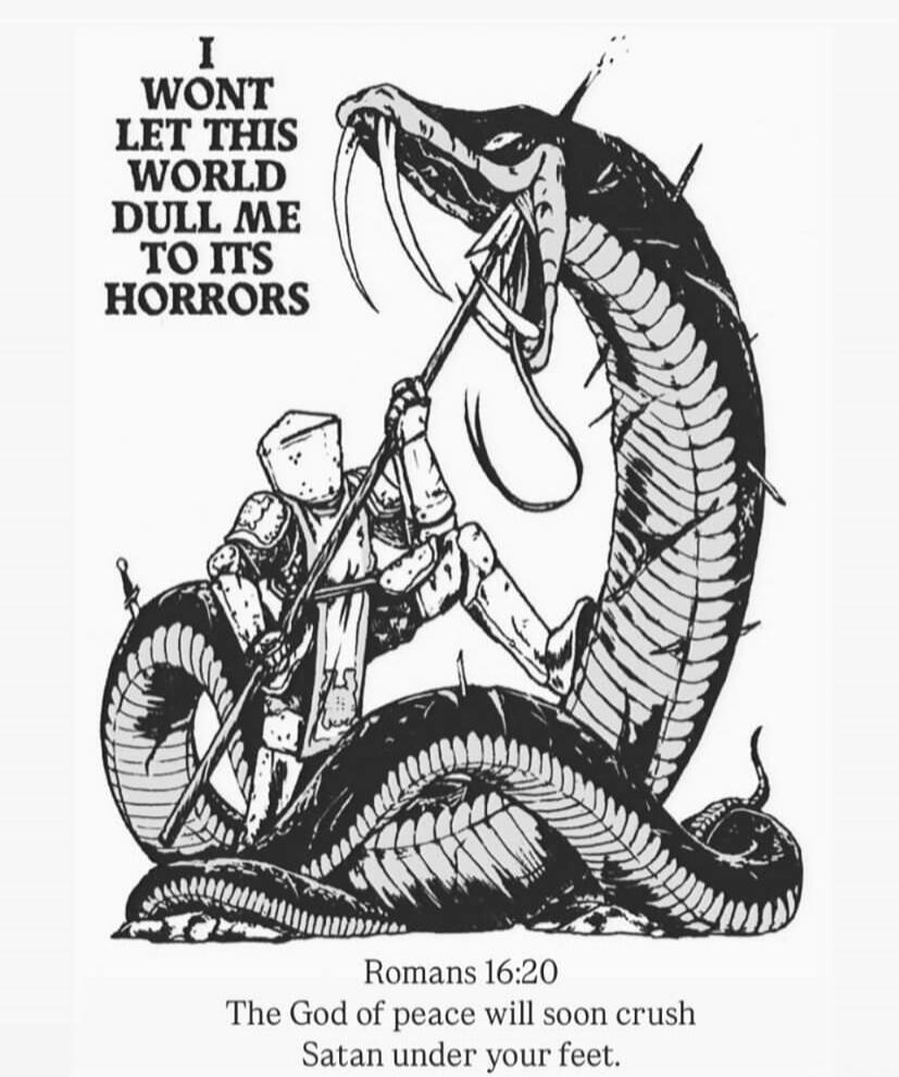I WONT LET THIS WORLD DULL ME TO ITS HORRORS Romans 16:20 The God of peace will soon crush Satan under your feet.
