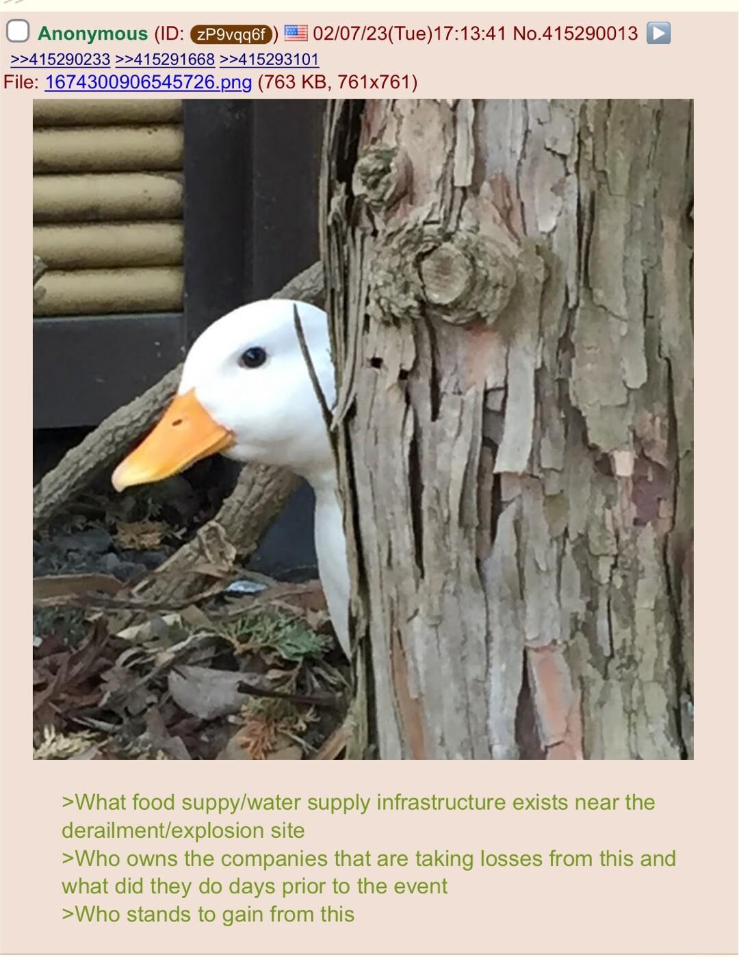 at food suppywater supply infrastructure exists near the derailmentexplosion site owns the companies that are taking losses from this and ey do days prior to the 0 stands to gain from this