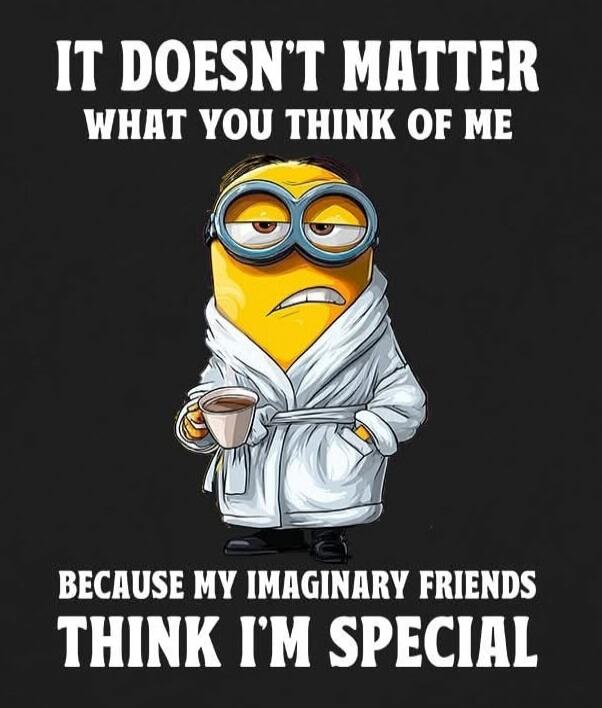 IT DOESN'T MATTER
WHAT YOU THINK OF ME
BECAUSE MY IMAGINARY FRIENDS
THINK I'M SPECIAL