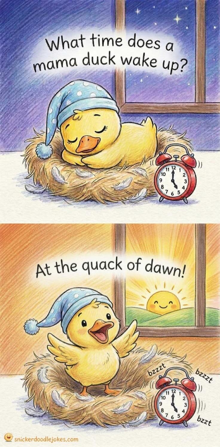 What time does a mama duck wake up? At the quack of dawn!