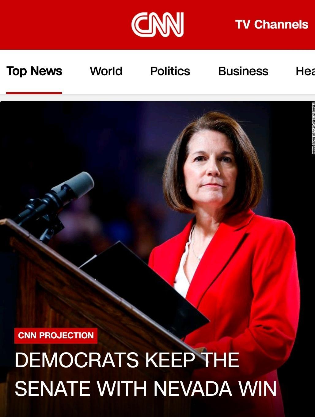 mj TV Channels Top News World Politics Business Hez CNN PROJECTION DEMOCRATS KEEP THE SENATE WITH NEVADA WIN