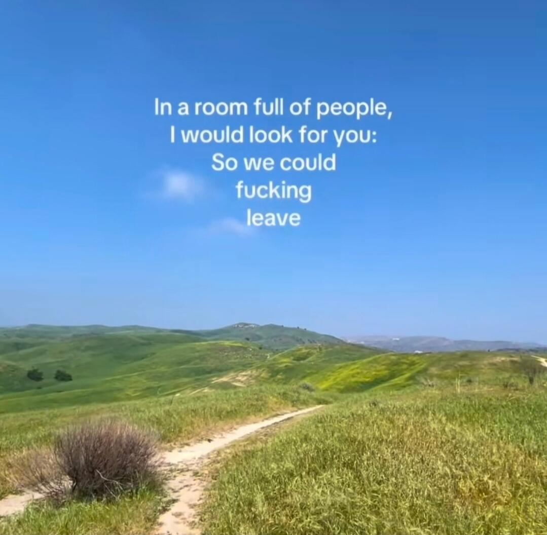 In a room full of people, I would look for you: So we could fucking leave