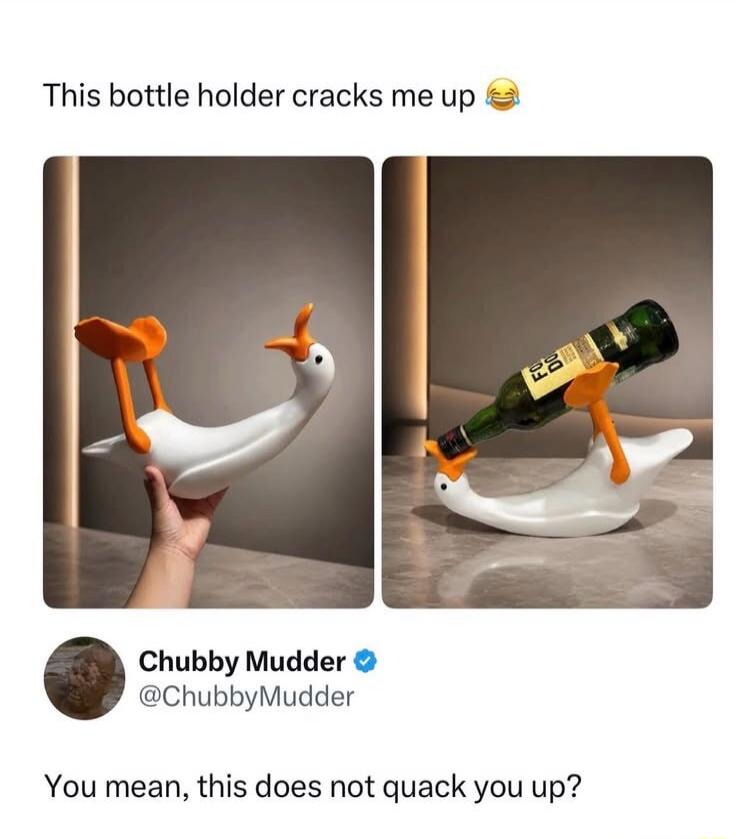 This bottle holder cracks me up 😂 Chubby Mudder @ChubbyMudder You mean, this does not quack you up?