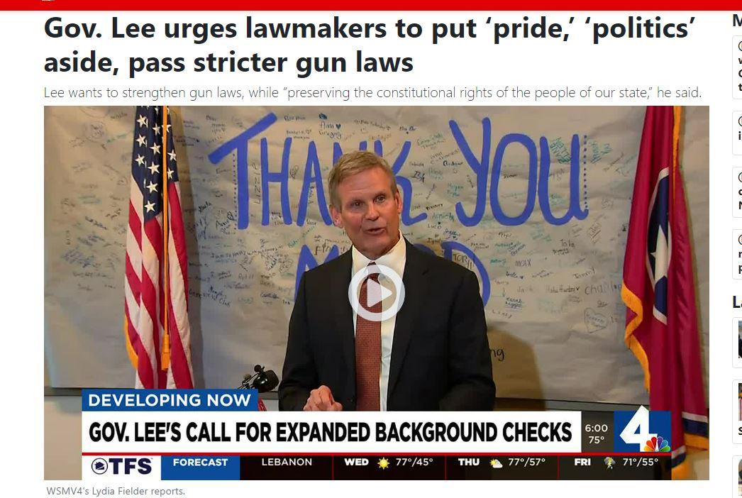 Gov Lee urges lawmakers to put pride politics aside pass stricter gun laws DEVELOPING NOW GOV LEES CALL FOR EXPMDE BACKGROUND CNECKS E 4