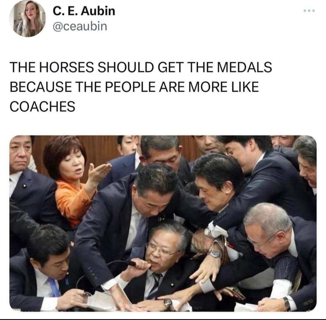 A CEAubin W ceaubin THE HORSES SHOULD GET THE MEDALS BECAUSE THE PEOPLE ARE MORE LIKE COACHES