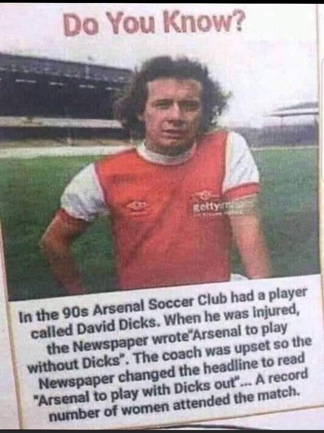 Club had a player I the 908 Arsenal Soccer When he was injured called David D wroteArsenal to play th