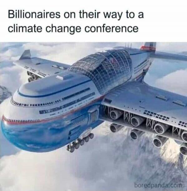 Billionaires on their way to a climate change conference