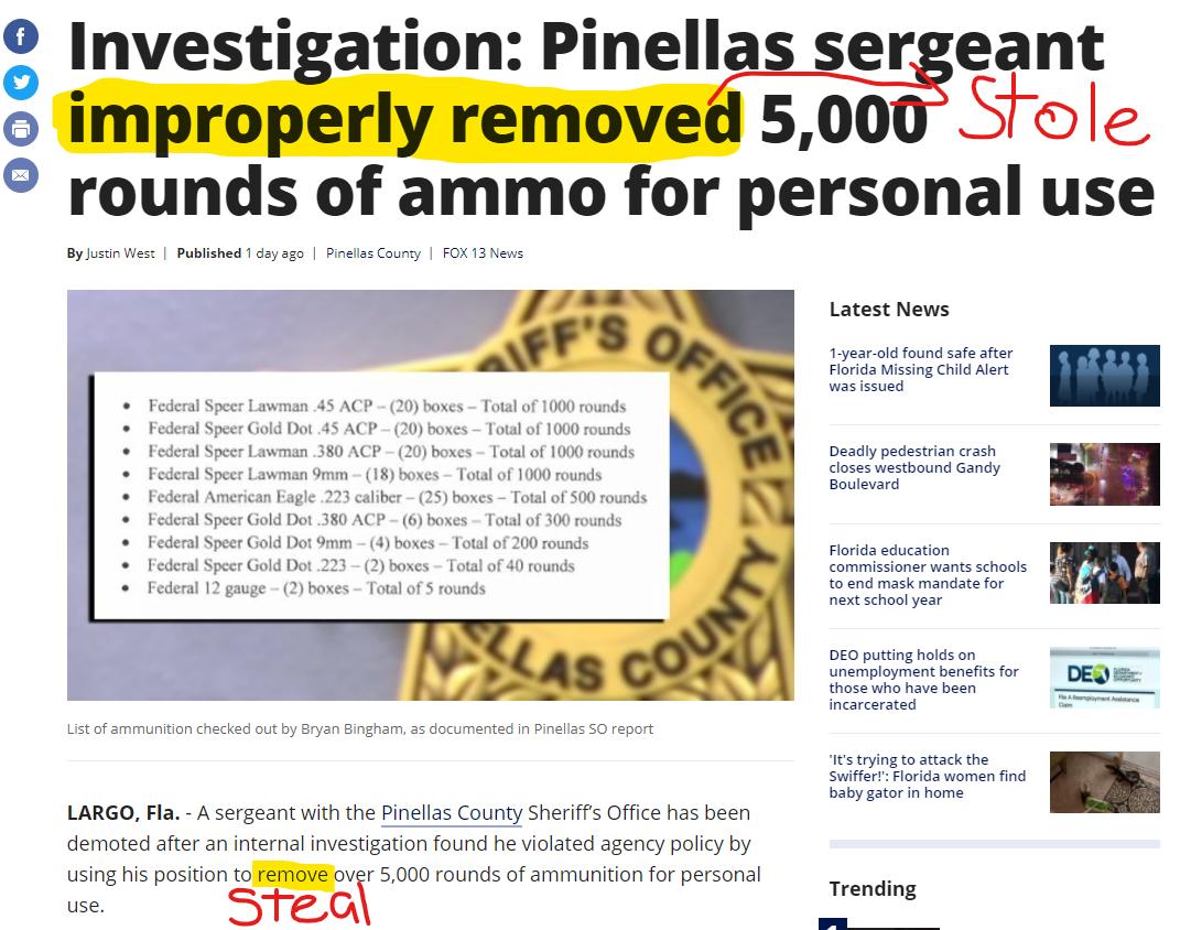 By Justin West Published 1 ey ago Pinellas County FOX 13 News Federal Speer Lawman 45 ACP 20 boxes Federal Speer Gold Dot 45 ACP 20 boxes al Speer Lawman 380 ACP 20 boxes Federal Speer Lawman 9mm al American Eagle 223 caliber 25 boxes Federal Speer Gold Dot 380 ACP 6 boxes Federal Speer Gold Dot 9mm al Speer Gold Dot 2 Federal 12 gauge 2 boxes Total of 1000 rounds Total of 1000 rounds Total of 100