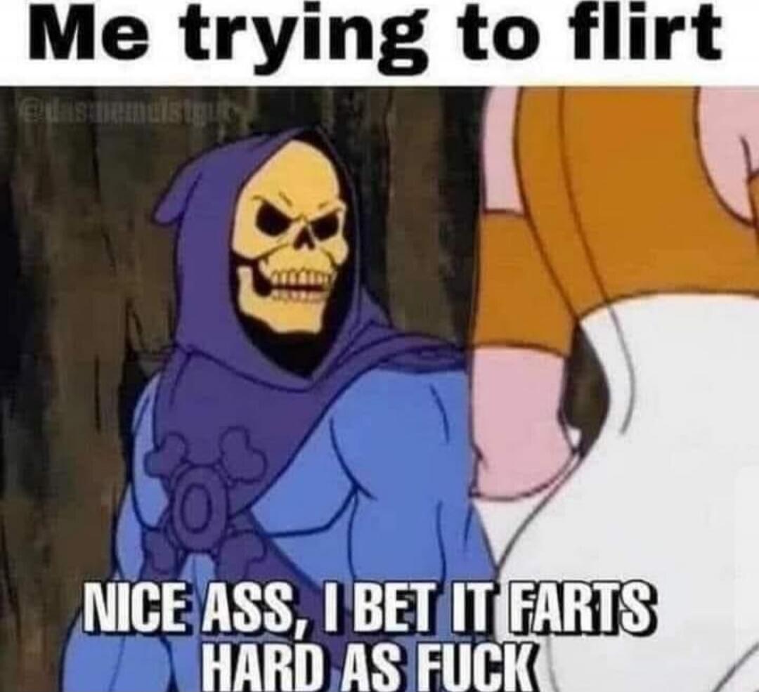 Me trying to flirt
NICE ASS, I BET IT FARTS HARD AS FUCK