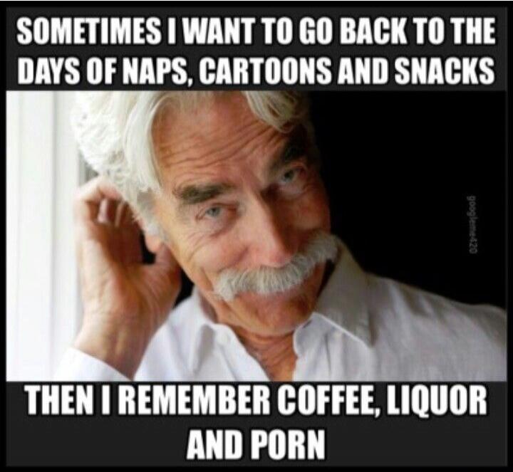 SOMETIMES I WANT TO GO BACK TO THE DAYS OF NAPS, CARTOONS AND SNACKS THEN I REMEMBER COFFEE, LIQUOR AND PORN