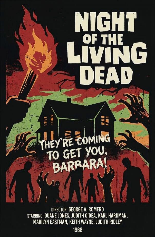 NIGHT OF THE LIVING DEAD THEY'RE COMING TO GET YOU, BARBARA! DIRECTOR: GEORGE A. ROMERO STARRING: DUANE JONES, JUDITH O'DEA, KARL HARDMAN, MARILYN EASTMAN, KEITH WAYNE, JUDITH RIDLEY 1968