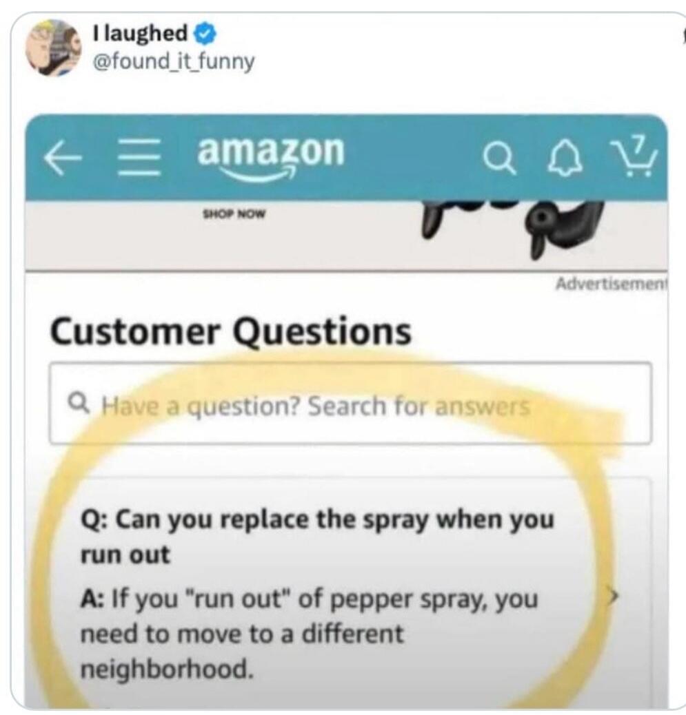 I laughed @found_it_funny. Amazon Customer Questions. Q: Can you replace the spray when you run out? A: If you 