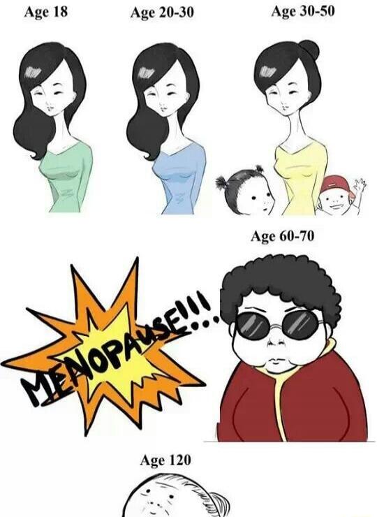 Age 18 Age 20-30 Age 30-50 Age 60-70 MENOPAUSE!!! Age 120