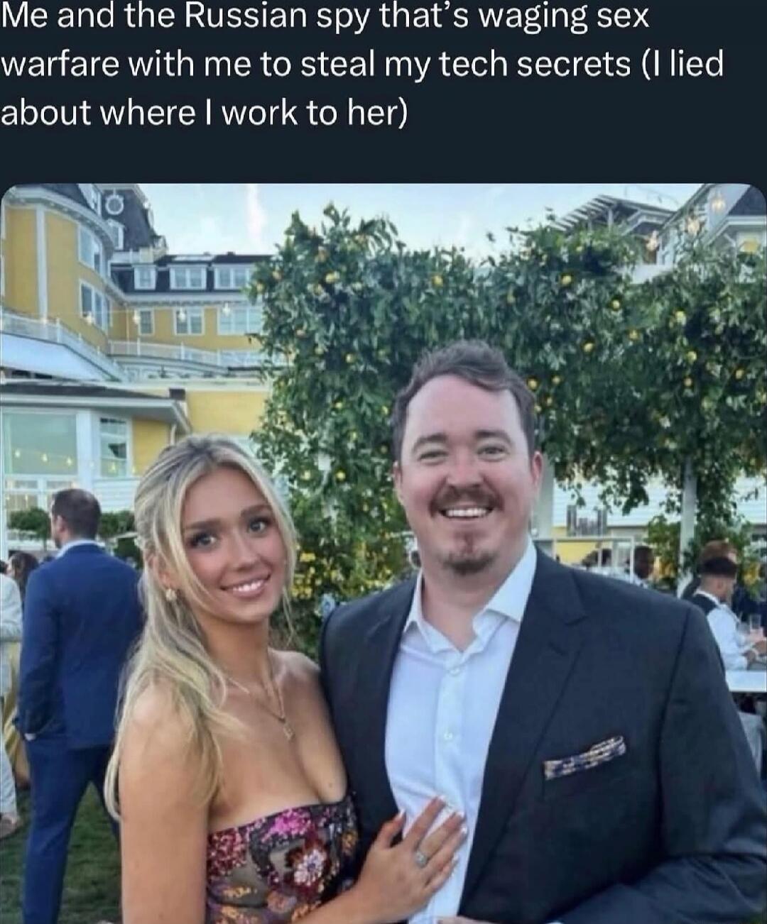 Me and the Russian spy that's waging sex warfare with me to steal my tech secrets (I lied about where I work to her)