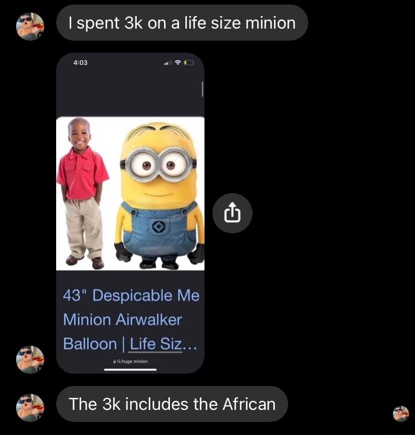 a I spent 3k on a life size minion 43 Despicable Me Minion Airwalker SE L NI CEST The 3kincludes the African
