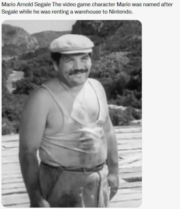 Mario Arnold Segale The video game character Mario was named after Segale while he was renting a warehouse to Nintendo
