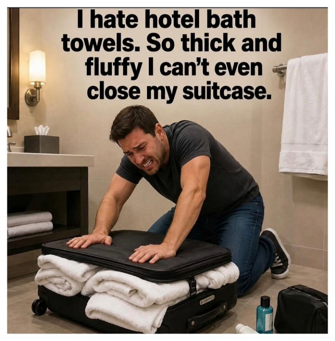 I hate hotel bath towels. So thick and fluffy I can't even close my suitcase.