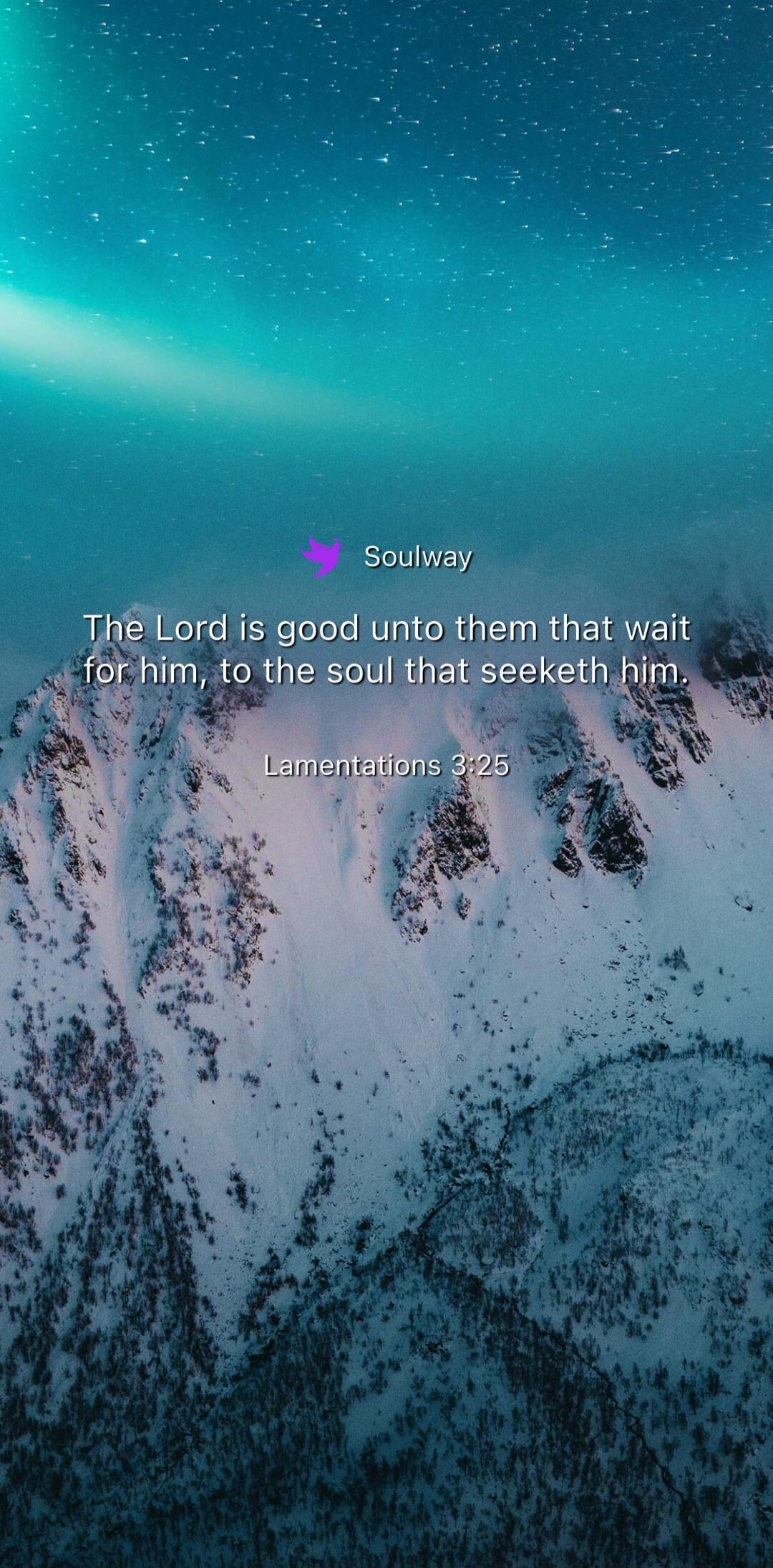 The Lord is good unto them that wait for him, to the soul that seeketh him.
Lamentations 3:25