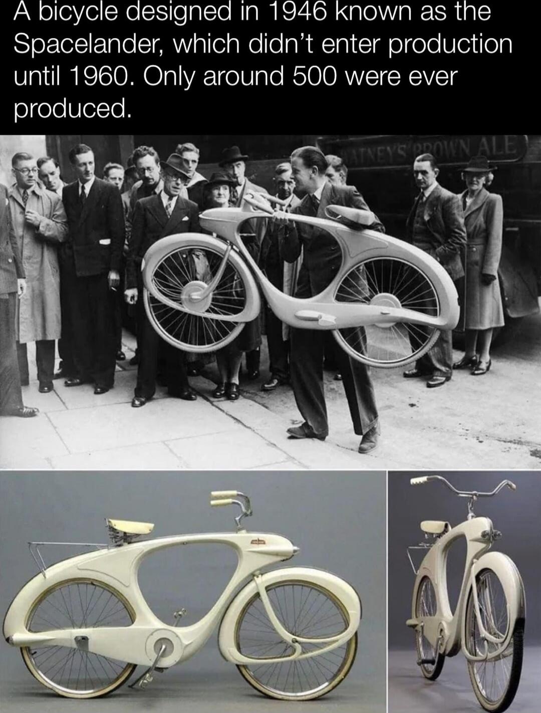 A bicycle designed in 1946 known as the Spacelander, which didn’t enter production until 1960. Only around 500 were ever produced.