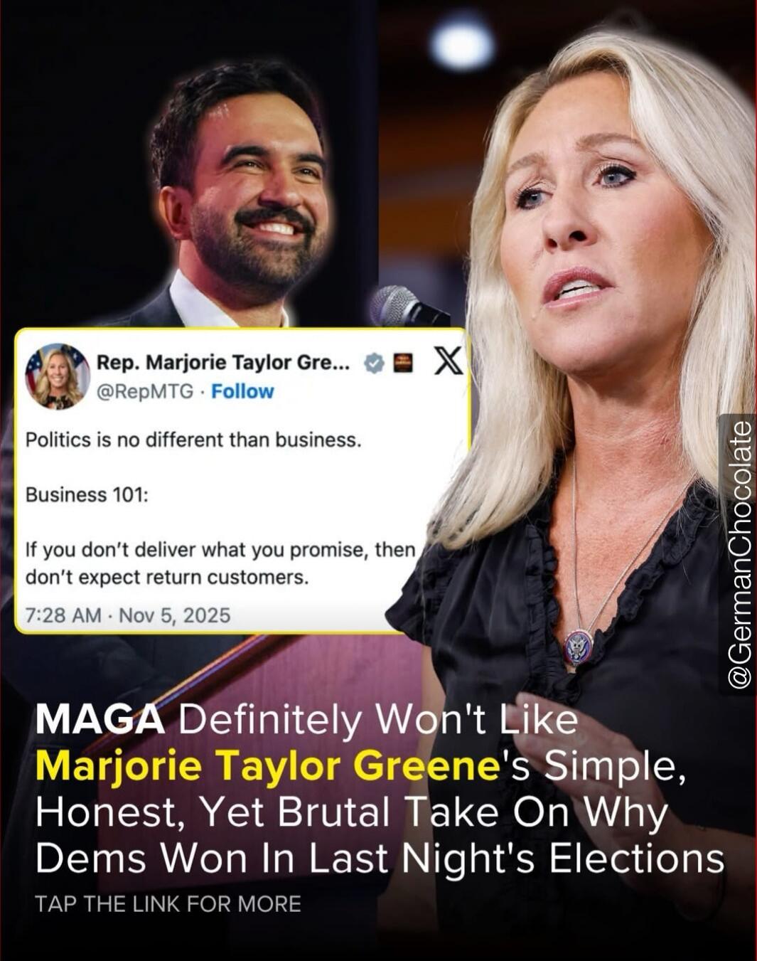 Politics is no different than business.\n\nBusiness 101: If you don't deliver what you promise, then don't expect return customers.\n\nMAGA Definitely Won't Like Marjorie Taylor Greene's Simple, Honest, Yet Brutal Take On Why Dems Won In Last Night's Elections