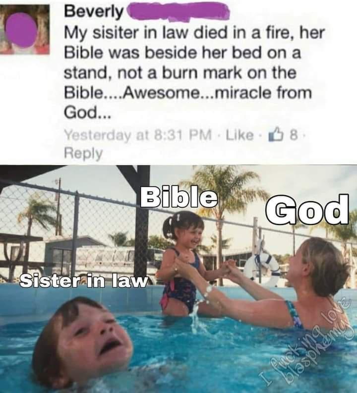 i1 My sisiter in law died in a fire her Bible was beside her bed on a stand not a burn mark on the BibleAwesomemiracle from God m Beverly AR i