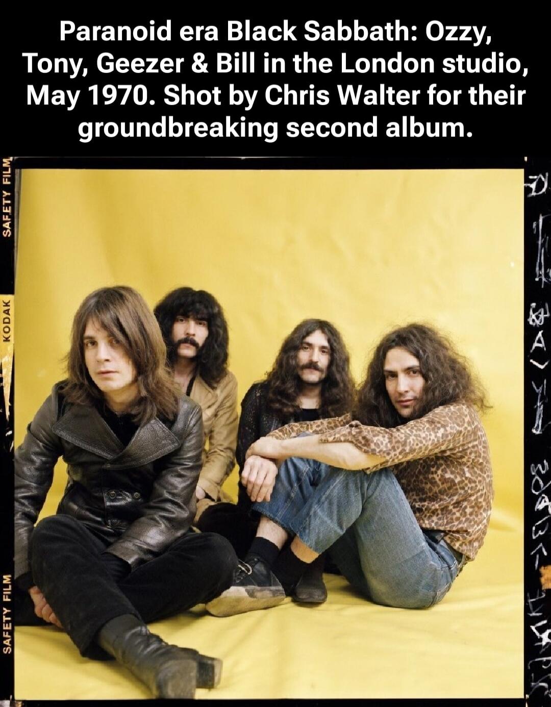 Paranoid era Black Sabbath: Ozzy, Tony, Geezer & Bill in the London studio, May 1970. Shot by Chris Walter for their groundbreaking second album. SAFETY FILM KODAK